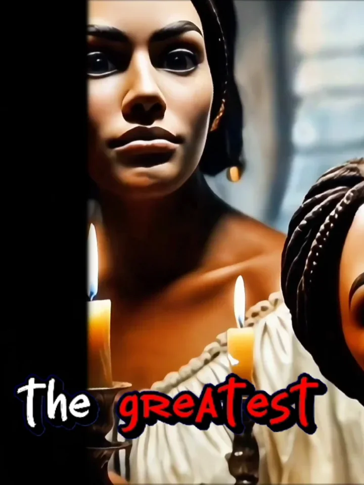 A woman beside a lit candle above the words The greatest.
